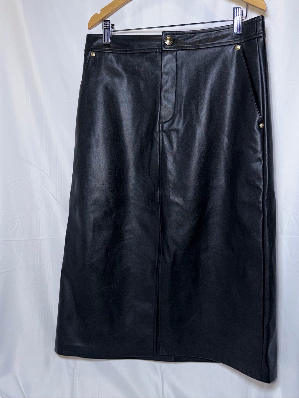 Michael Kors Black Faux Leather Pencil Skirt with Gold Hardware